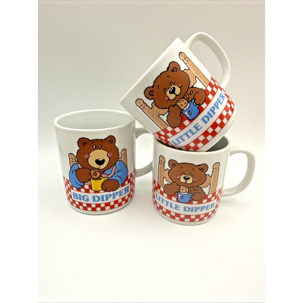 Vintage Big Dipper & 2 Little Dipper Father & Kids Bears 1980s Avon Mug Set